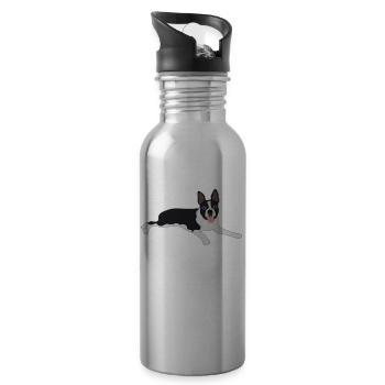 Boston Terrier Hund Hundeliebhaber Geschenk - Trinkflasche mit integriertem Trinkhalm - Lightsilver - Rechts