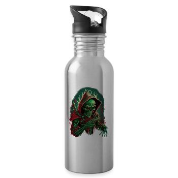 Grünes Skelett - Untoter Tod Okkultes Goth-Skelett - Trinkflasche mit integriertem Trinkhalm - Lightsilver - Rechts