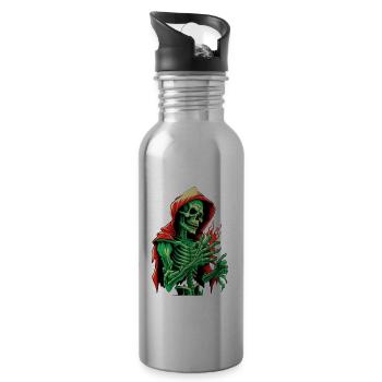 Grünes Skelett - Gothic und okkulte Untoten Tod - Trinkflasche mit integriertem Trinkhalm - Lightsilver - Rechts