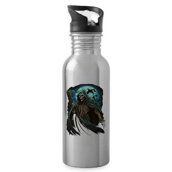 Okkulter Sensenmann Skelett - Untoter Tod Goth - Trinkflasche mit integriertem Trinkhalm - Lightsilver - Rechts
