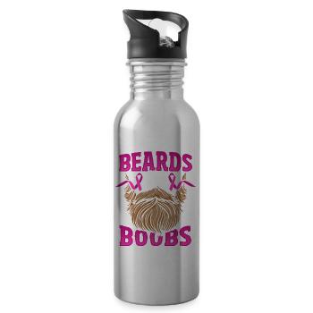 Beards For Boobs Breast Cancer Awareness Pink - Water bottle with straw - silver - Right