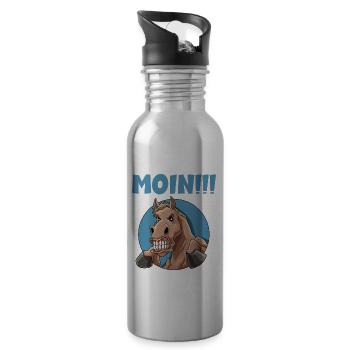 Pferd sagt wütend Moin - Trinkflasche mit integriertem Trinkhalm - Lightsilver - Rechts