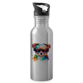 Mignon petit chien gamer pour les amoureux des chiens colorés - Gourde avec paille intégrée - argent clair - Droite