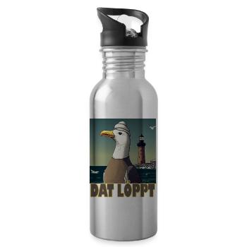 Dat Löppt Möwe Leuchtturm Meer Plattdeutsch Norden - Trinkflasche mit integriertem Trinkhalm - Lightsilver - Rechts