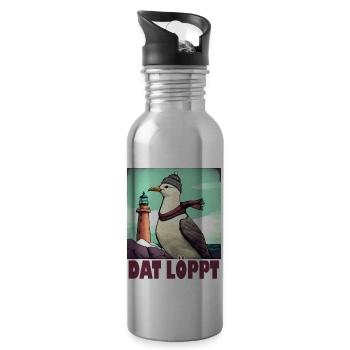 Dat Löppt Möwe Leuchtturm Meer Plattdeutsch Norden - Trinkflasche mit integriertem Trinkhalm - Lightsilver - Rechts