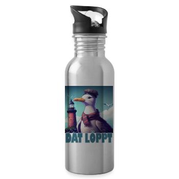 Dat Löppt Möwe Leuchtturm Meer Plattdeutsch Norden - Trinkflasche mit integriertem Trinkhalm - Lightsilver - Rechts