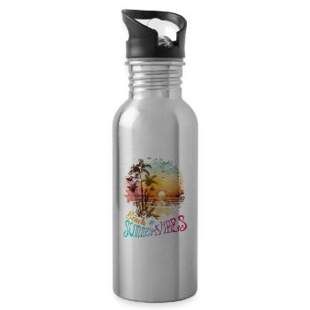 Beach Summer Vibes Surfer Geschenk - Trinkflasche mit integriertem Trinkhalm - Lightsilver - Rechts