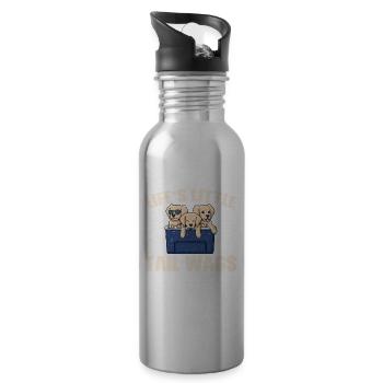 Cute puppy saying - Water bottle with straw - silver - Right