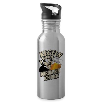 Kegeln & Bier - darum bin ich hier - Kegelbahn - Trinkflasche mit integriertem Trinkhalm - Lightsilver - Rechts