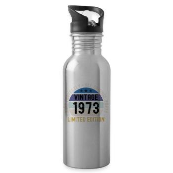 50th birthday Vintage 1973 - Water bottle with straw - silver - Right
