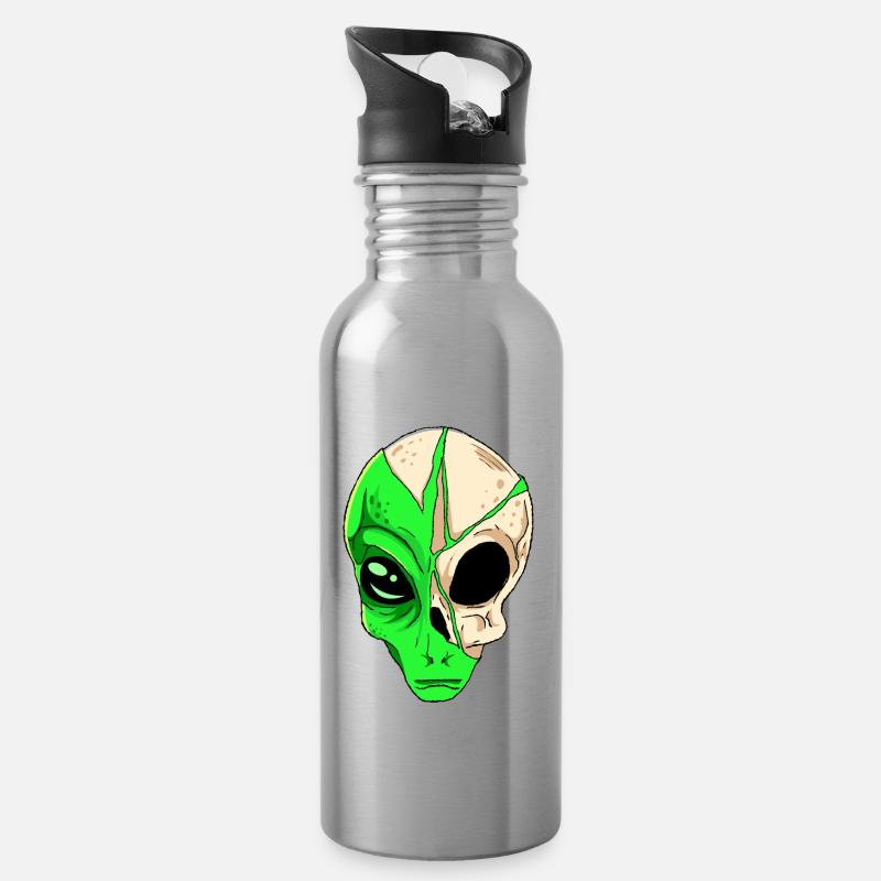 Cryptidcore Esthétique Crâne Alien Cryptid - Gourde avec paille intégrée - argent clair