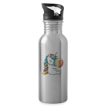 Einhörner und Mädchen lieben Volleyball - - Trinkflasche mit integriertem Trinkhalm - Lightsilver - Rechts