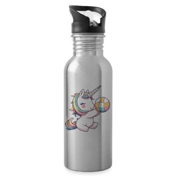Einhörner & Mädchen lieben Volleyball - Servieren - Trinkflasche mit integriertem Trinkhalm - Lightsilver - Rechts