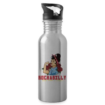 Rockabilly Rocknroll Musik Rock Hardrock - Trinkflasche mit integriertem Trinkhalm - Lightsilver - Rechts