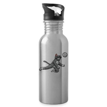Lustige Katze Volleyball Volleyballspieler - Trinkflasche mit integriertem Trinkhalm - Lightsilver - Rechts