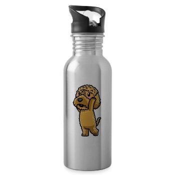 Kawaii Cockapoo Dog Emoticon - Gourde avec paille intégrée - argent clair - Droite