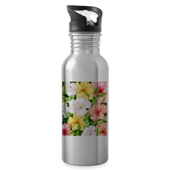 Coconut Girl Aesthetic Hibiscus Pattern - Trinkflasche mit integriertem Trinkhalm - Lightsilver - Rechts