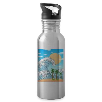 Coconut Girl Aesthetic Great Wave Off Kanagawa - Trinkflasche mit integriertem Trinkhalm - Lightsilver - Rechts