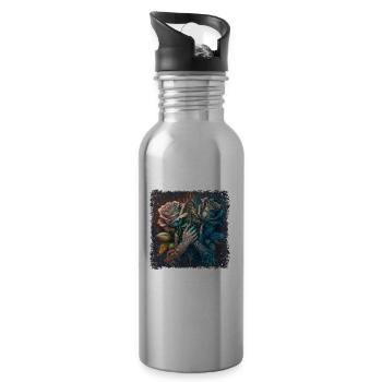 Skeleon Skull Rose Retro Rose Lover Graphic - Water bottle with straw - silver - Right