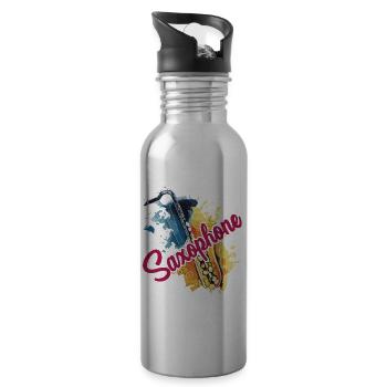 Saxophone Saxophone Watercolor - Water bottle with straw - silver - Right