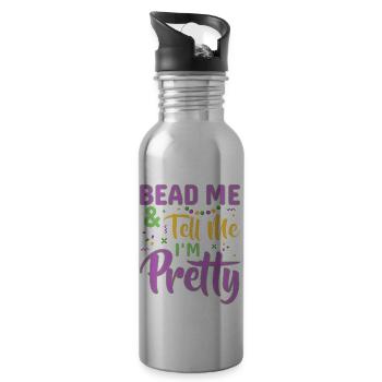 Bead Me & Tell Me I'm Pretty Mardi Gras Beads - Water bottle with straw - silver - Right
