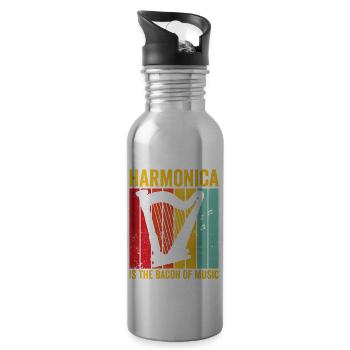 Harfenspieler Harfenist Retro - Trinkflasche mit integriertem Trinkhalm - Lightsilver - Rechts