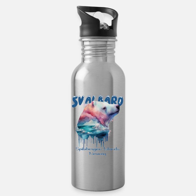 Svalbard Norwegen Spitzbergen Polar Eisbär - Trinkflasche mit integriertem Trinkhalm - Lightsilver