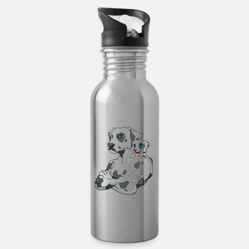 Dalmatiner Vater und Kind Welpe - Trinkflasche mit integriertem Trinkhalm - Lightsilver