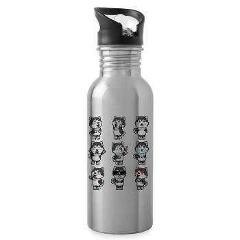 Pomsky Dog Emoticons - Water bottle with straw - silver - Right