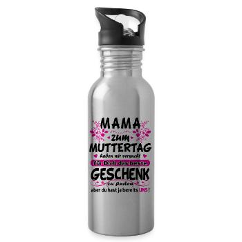 Glückwünsche zum Muttertag - Muttertagsgeschenk - Trinkflasche mit integriertem Trinkhalm - Lightsilver - Rechts