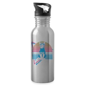 Funny Siamese Cat Retro - Water bottle with straw - silver - Right
