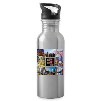 New York City USA America City Skyline Collage - Water bottle with straw - silver - Right
