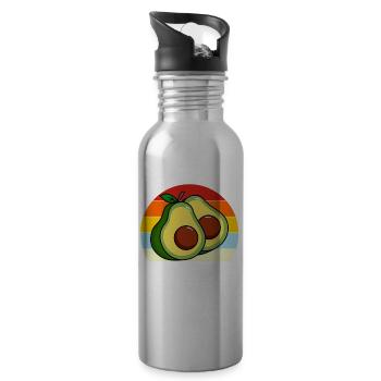 Retro Vintage Avocado Guacamole Lover - Water bottle with straw - silver - Right