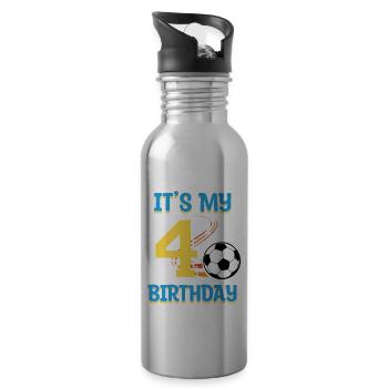 Fußballspieler 4. Geburtstag Fußball Sporttrainer - Trinkflasche mit integriertem Trinkhalm - Lightsilver - Rechts