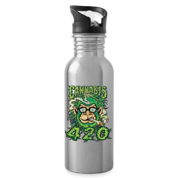 MARIHUANA 420 CANNABIS WEED HANF SMOKER DESIGN - Trinkflasche mit integriertem Trinkhalm - Lightsilver - Rechts