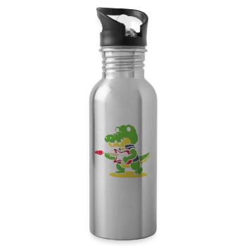 Bassaurus T-Rex Bass Dinosaurier Rock Bassist - Trinkflasche mit integriertem Trinkhalm - Lightsilver - Rechts