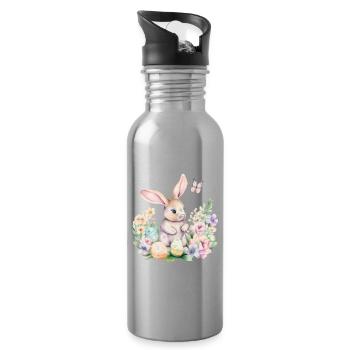 Frohe Ostern Hase Osterei für einen Osterhasen - Trinkflasche mit integriertem Trinkhalm - Lightsilver - Rechts
