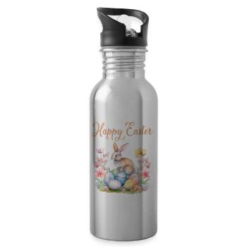 Frohe Ostern Hase Osterei für einen Osterhasen - Trinkflasche mit integriertem Trinkhalm - Lightsilver - Rechts