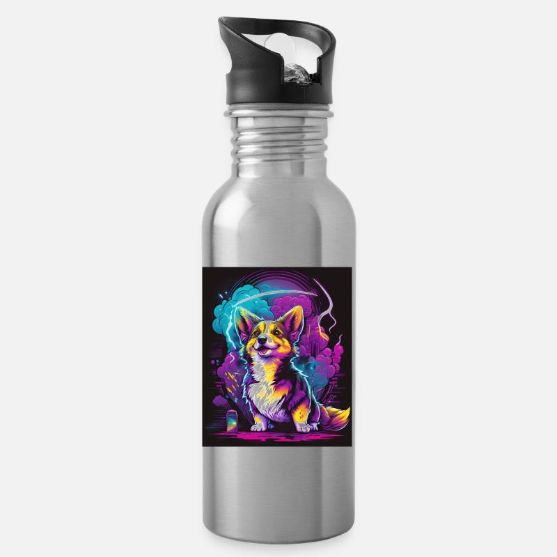 Synthwave Corgi - Retro Futuristische Haustierkunst - Trinkflasche mit integriertem Trinkhalm - Lightsilver