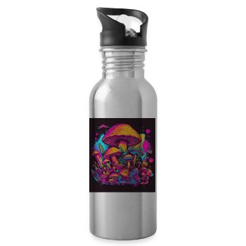 Synthwave Magic Mushrooms - Trippy Retro Art - Trinkflasche mit integriertem Trinkhalm - Lightsilver - Rechts