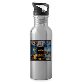 Berlin Skyline Germany City Collage Vintage - Water bottle with straw - silver - Right