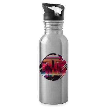 New York City Skyline Sonnenuntergang Hitze - Trinkflasche mit integriertem Trinkhalm - Lightsilver - Rechts