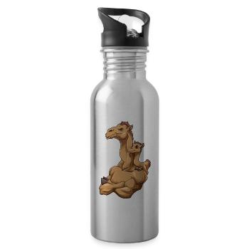 Starkes Kamel mit Kamel Kind für einen Kamel - Trinkflasche mit integriertem Trinkhalm - Lightsilver - Rechts