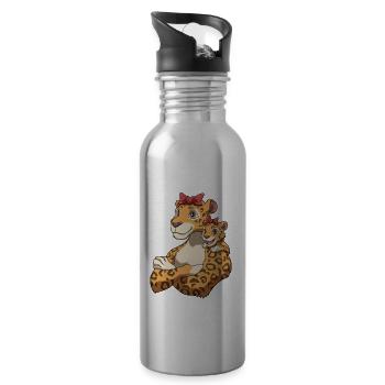 Leopard mit niedlichem Leoparden Kind für Mama - Trinkflasche mit integriertem Trinkhalm - Lightsilver - Rechts
