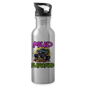Mud Is My Playground für Offroad Fans - Trinkflasche mit integriertem Trinkhalm - Lightsilver - Rechts