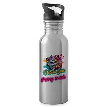 Streetstyle Katze Graffiti Purry Much Kunst - Trinkflasche mit integriertem Trinkhalm - Lightsilver - Rechts