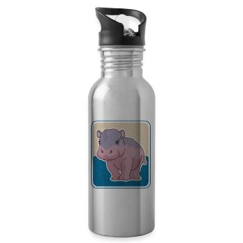 Nilpferd Baby Flusspferd Nilpferde Geschenk - Trinkflasche mit integriertem Trinkhalm - Lightsilver - Rechts