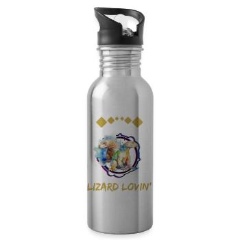 Echsen Reptilien Aquarell Geschenk - Trinkflasche mit integriertem Trinkhalm - Lightsilver - Rechts