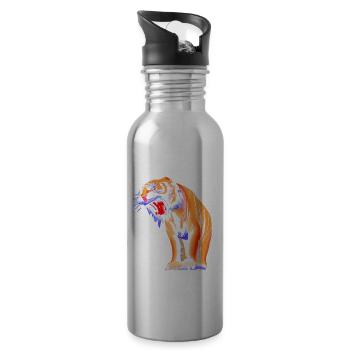 Säbelzahntiger Gefährlich - Trinkflasche mit integriertem Trinkhalm - Lightsilver - Rechts