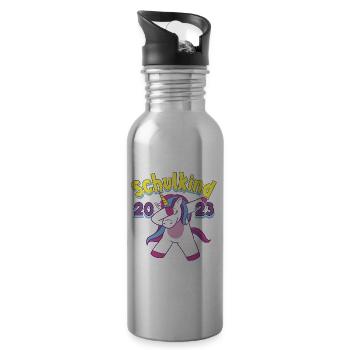 Schulkind 2023 Dabbing Einhorn Einschulung - Trinkflasche mit integriertem Trinkhalm - Lightsilver - Rechts